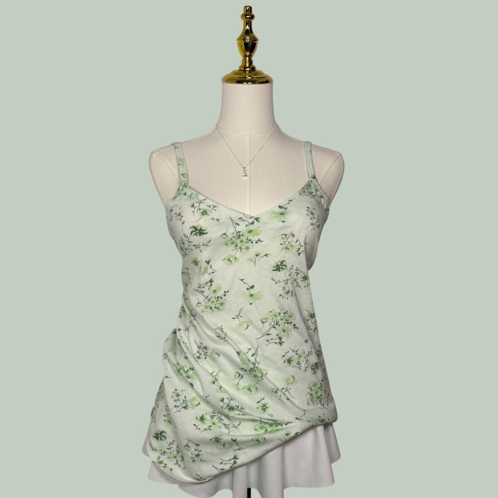 90s vintage granada green floral sleep‎ camisole dainty cottagecore forest fairy